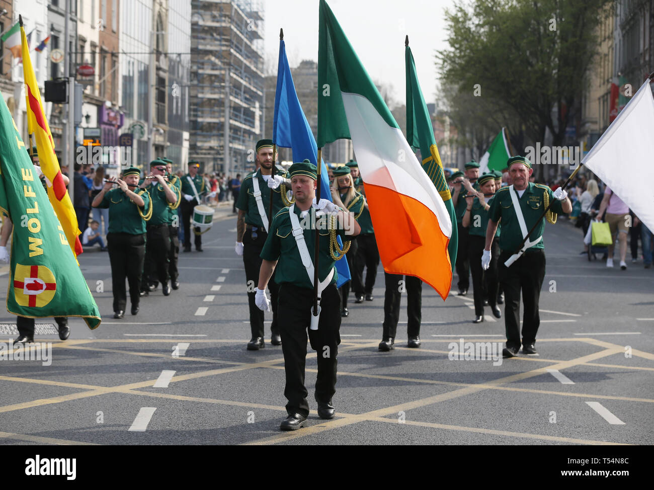 New IRA support group, Saoradh, parades through Dublin city centre in paramilitary uniforms, despite outrage over shooting dead of journalist Lyra McKee in Londonderry (Derry City) this week. Photo: Sam Boal/RollingNews.ie Stock Photo