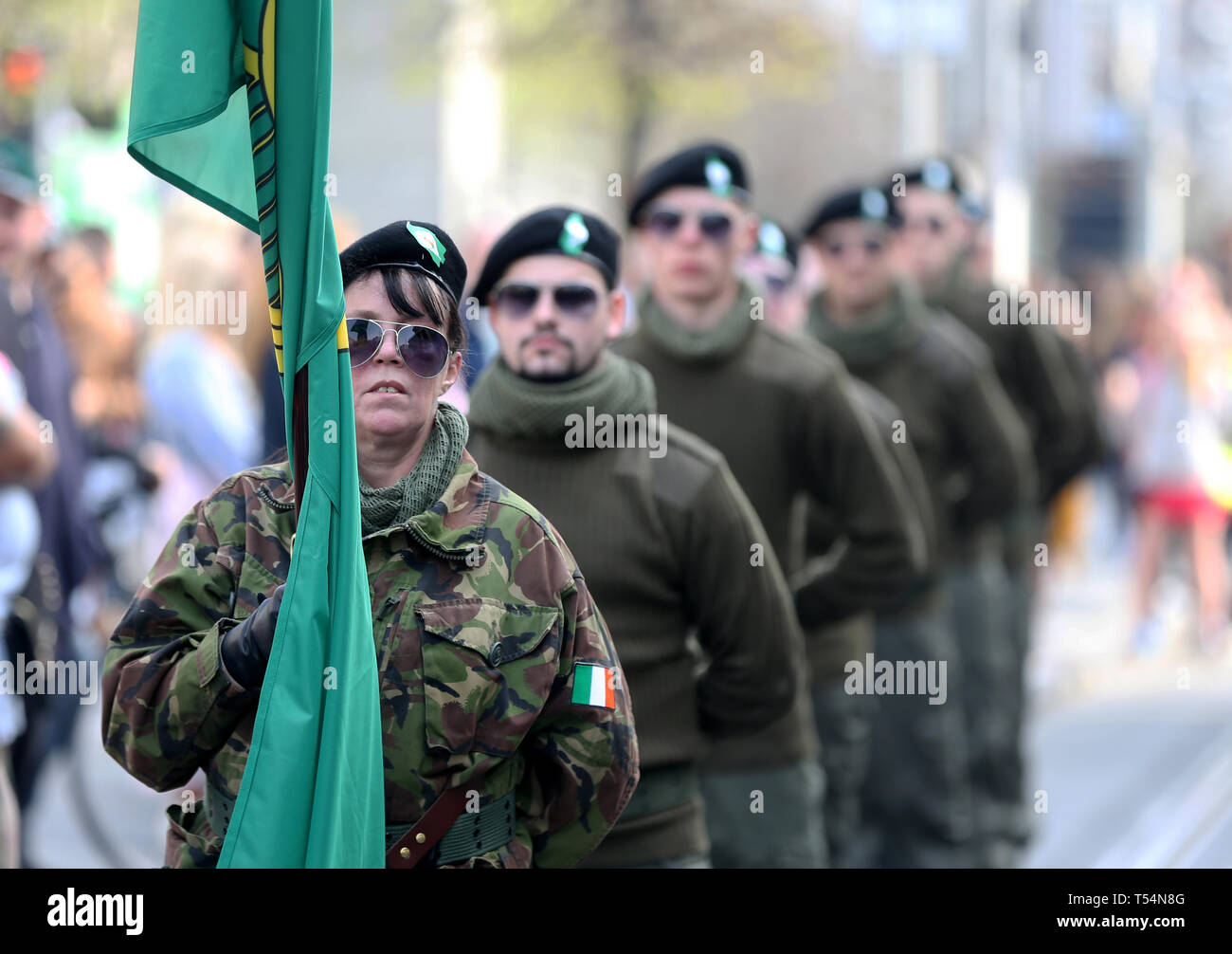 New IRA support group, Saoradh, parades through Dublin city centre in paramilitary uniforms, despite outrage over shooting dead of journalist Lyra McKee in Londonderry (Derry City) this week. Photo: Sam Boal/RollingNews.ie Stock Photo