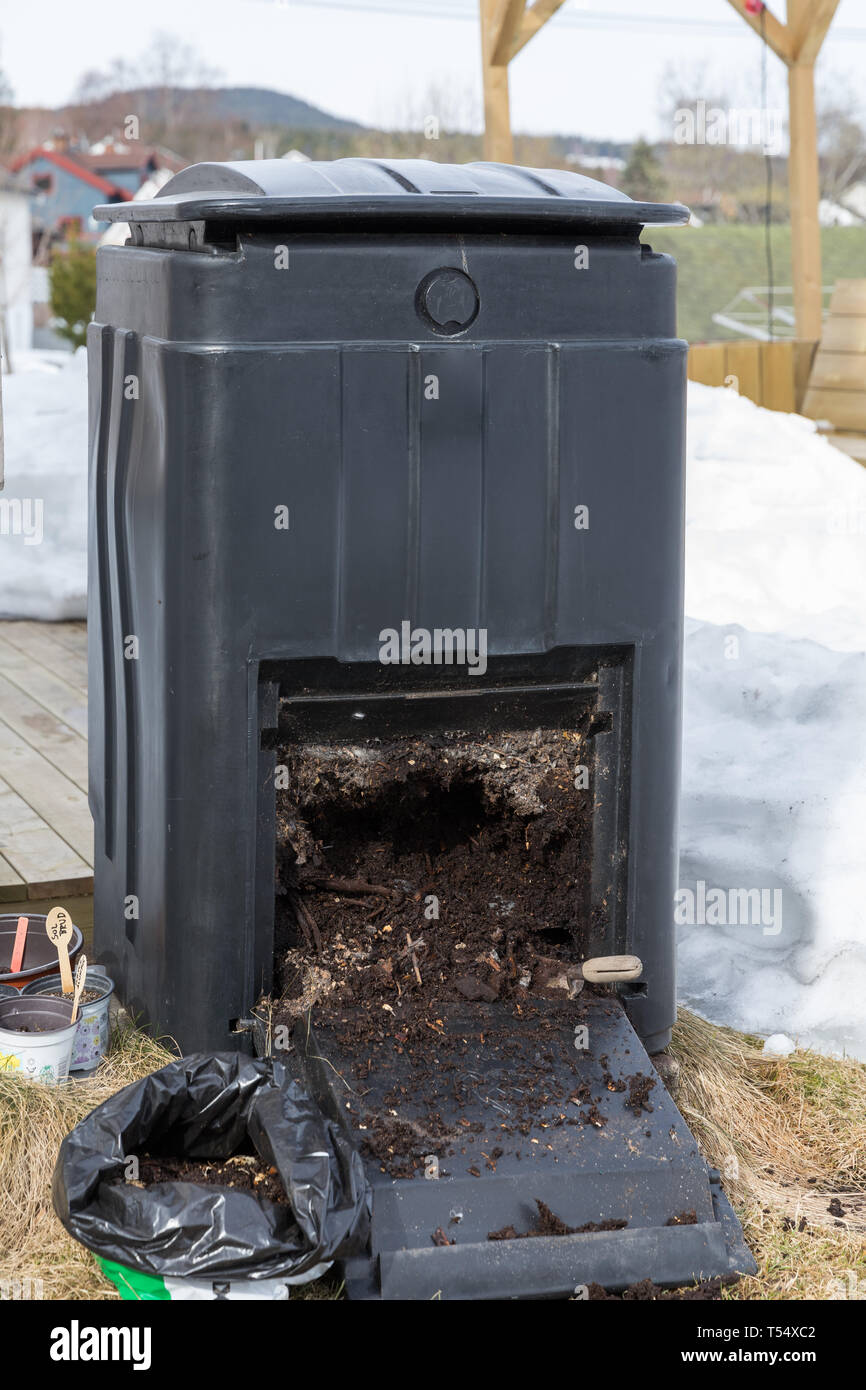 Warm compost bin in spring Stock Photo