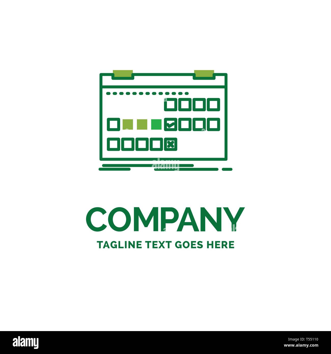 Calendar, date, event, release, schedule Flat Business Logo template. Creative Green Brand Name Design. Stock Vector