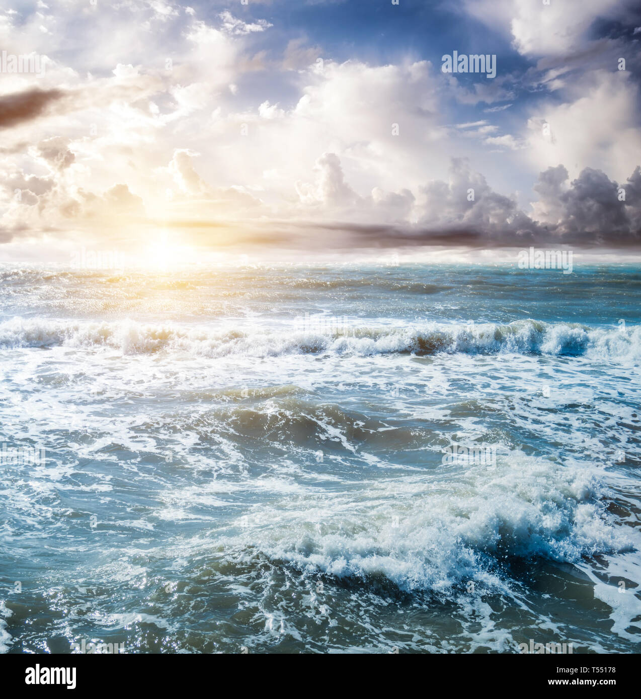Tropical ocean sunset. Blue waves water background Stock Photo - Alamy