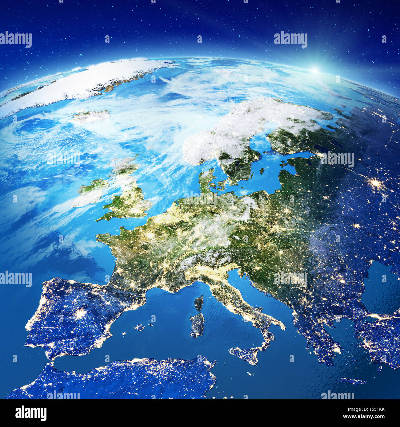 Europe from space. Elements of this image furnished by NASA. 3d rendering Stock Photo