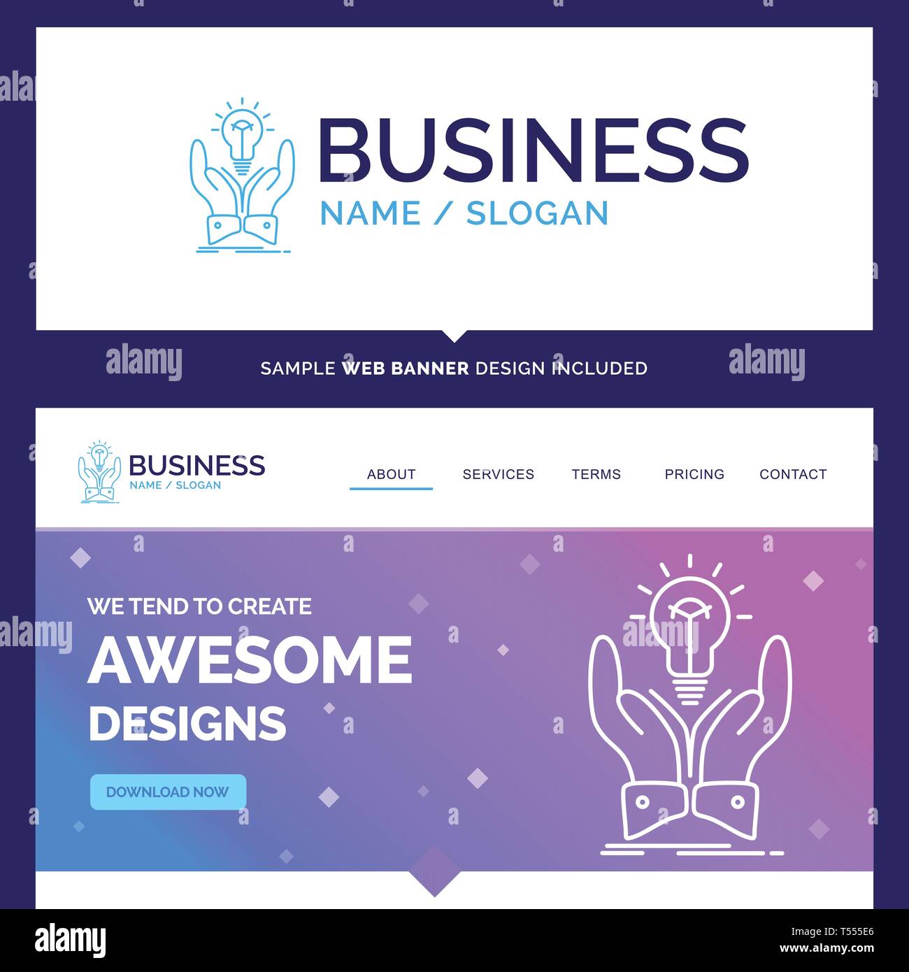 Beautiful Business Concept Brand Name Idea Ideas Creative Share Hands Logo Design And Pink And Blue Background Website Header Design Template Pla Stock Vector Image Art Alamy