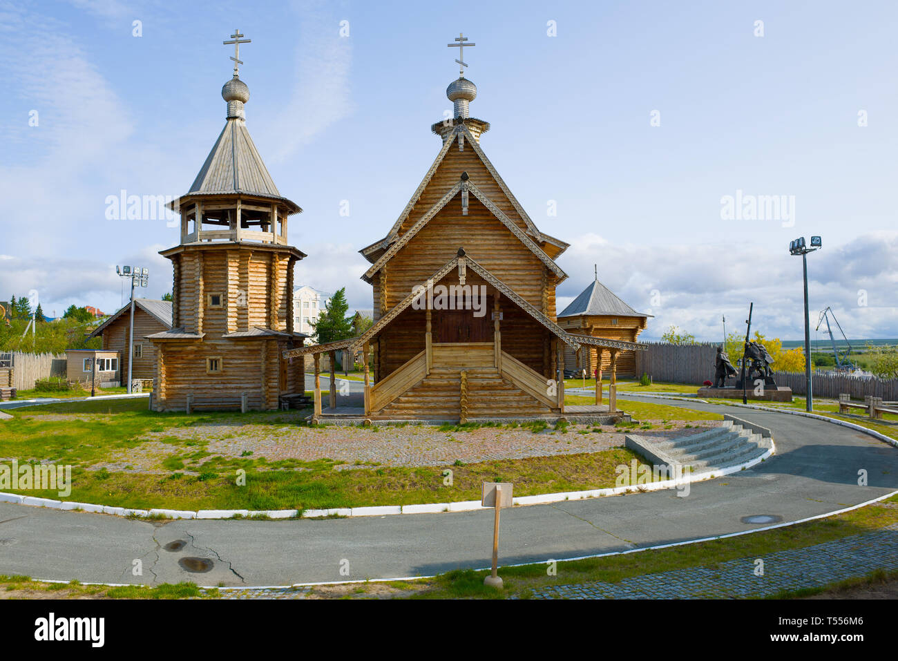 SALEKHARD, RUSSIA - AUGUST 29, 2018: A cloudy August day in the historical and architectural complex 'Obdorsk stockaded town' Stock Photo