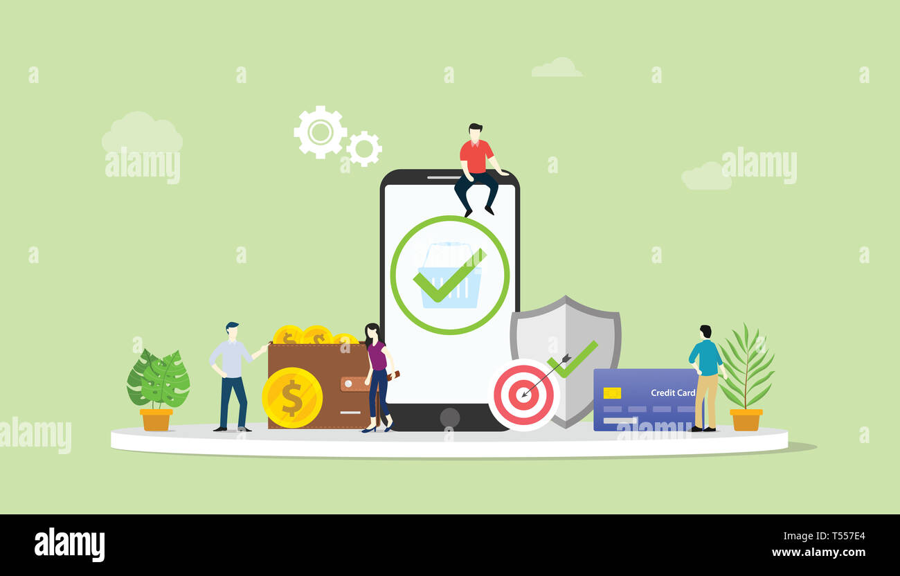 online business secure payment transactions concept with team people ...