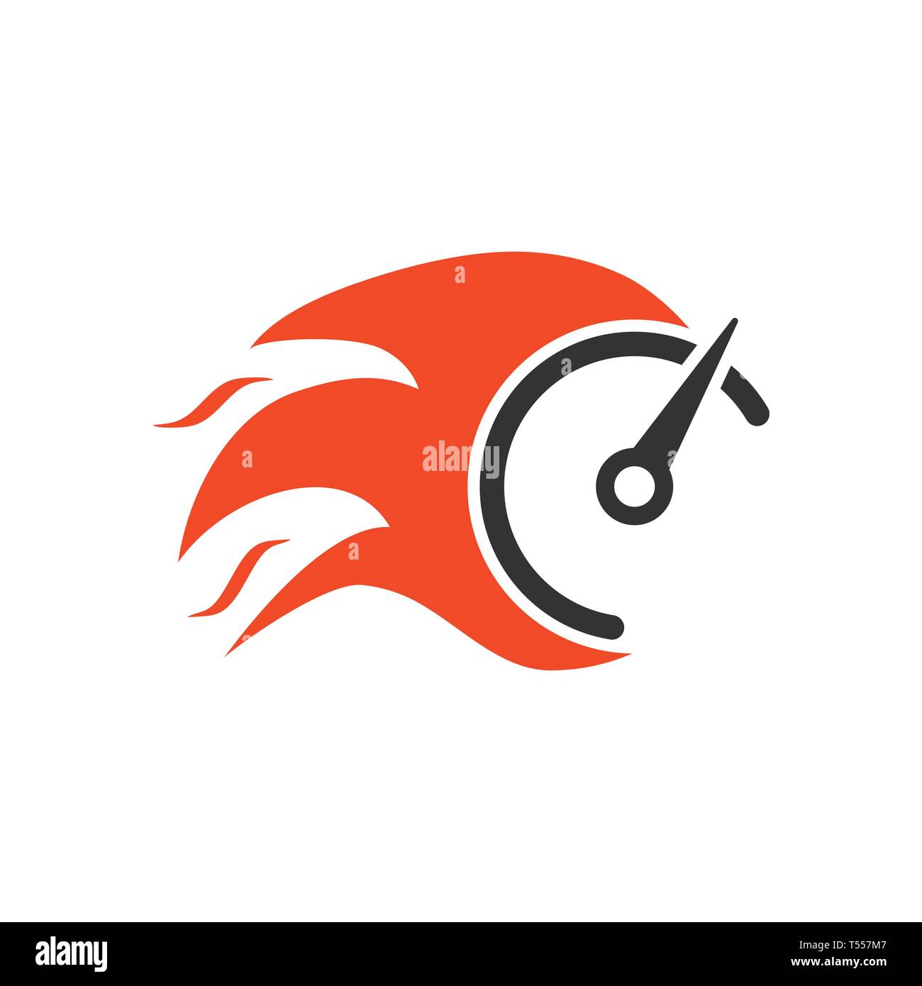 Flaming speedometer sign icon in flat style. Accelerate vector illustration on white isolated background. Motion tachometer business concept. Stock Vector