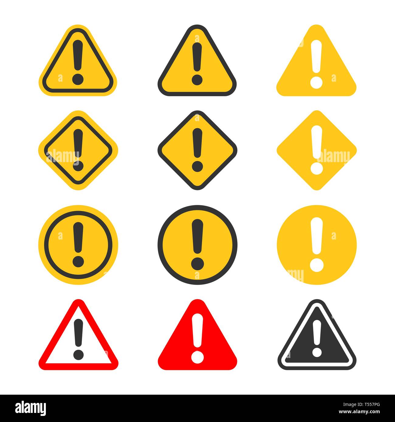 Exclamation mark set icons in flat style. Danger alarm collection ...