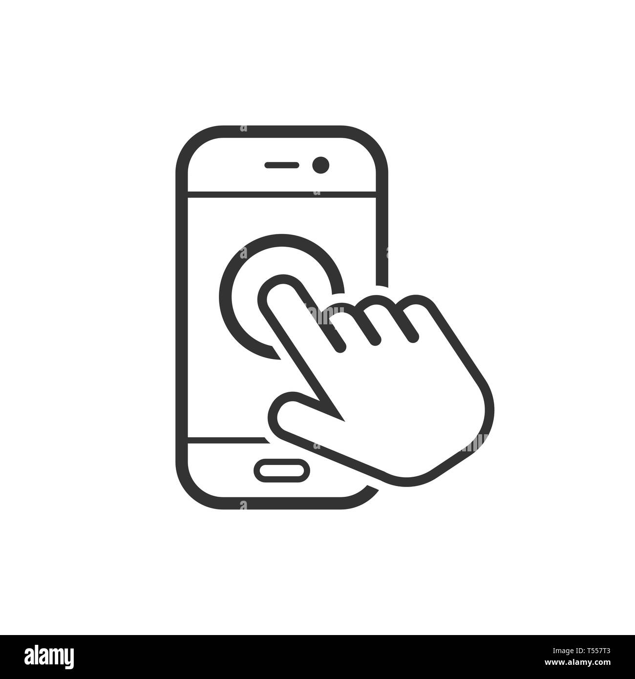 Hand touch smartphone icon in flat style. Phone finger vector ...