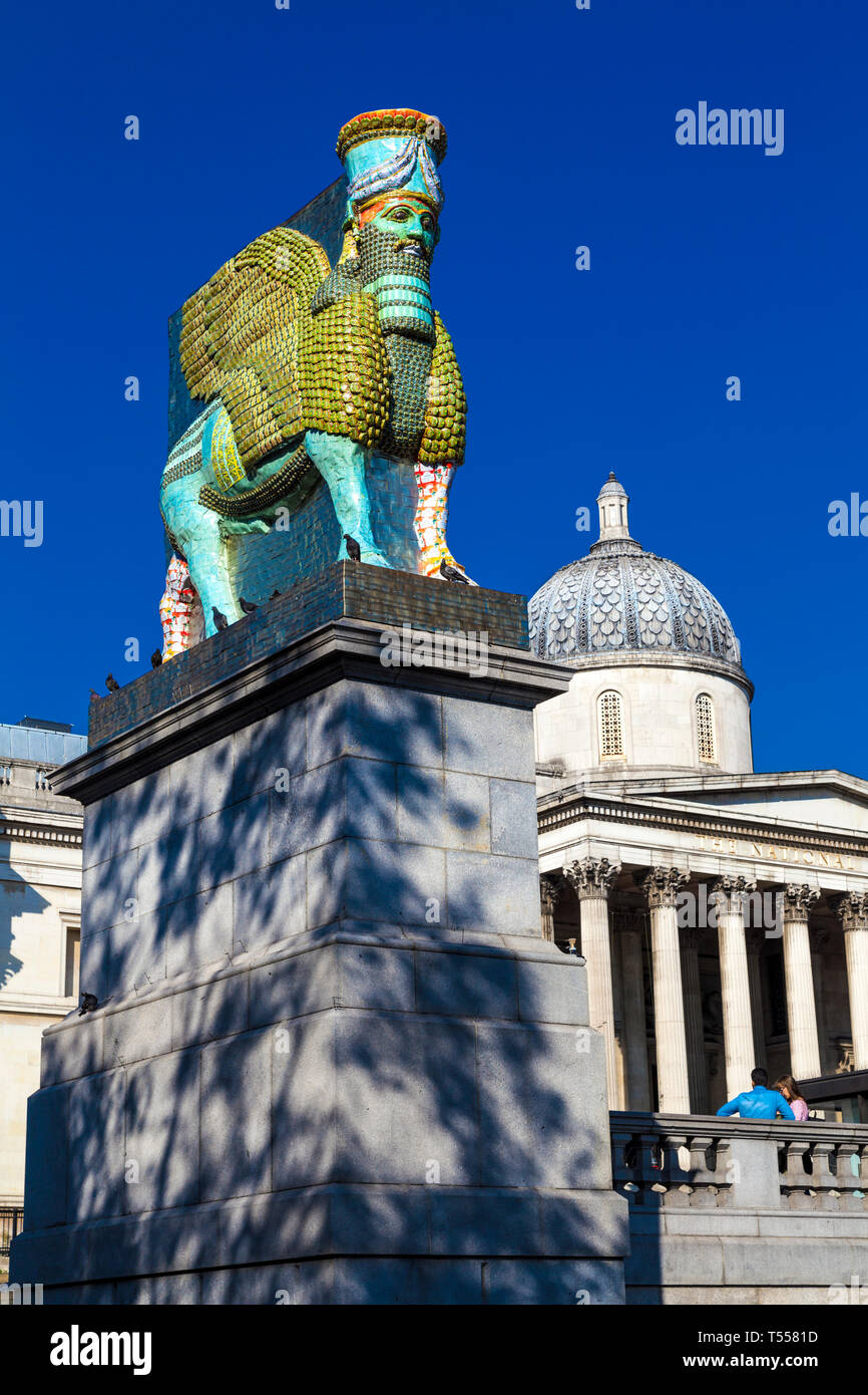 Sculpture by Michael Rakowitz 'The Invisible Enemy Should Not Exist' on the Fourth plinth outside the National Gallery, Trafalgar Square, London, UK Stock Photo