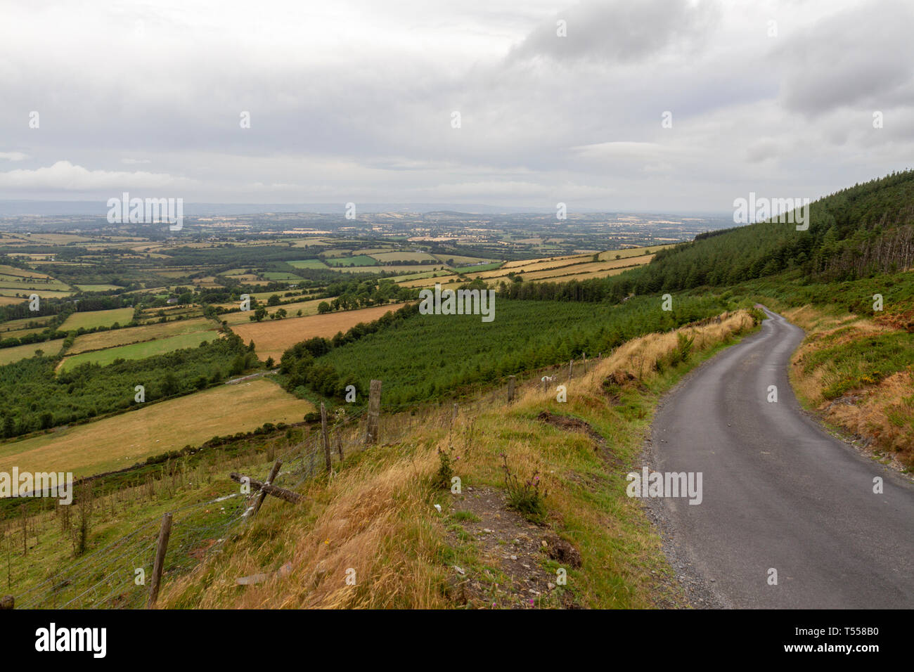 The views over Co Carlow from the Mount Leinster Heritage Drive, Co Carlow, Ireland. Stock Photo
