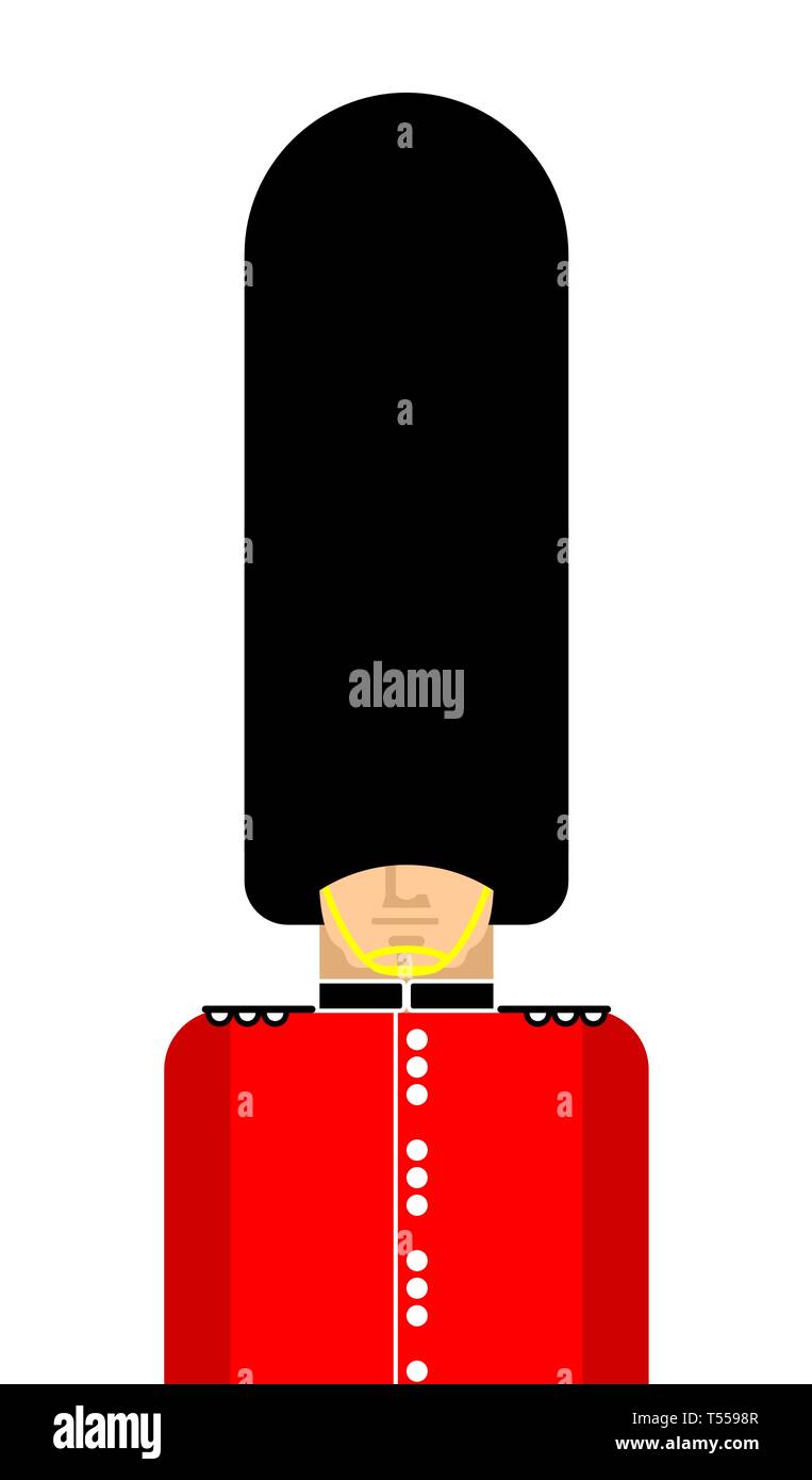 British guardsman isolated. London Queens guard In fur bear hat. English military in beefeater Stock Vector