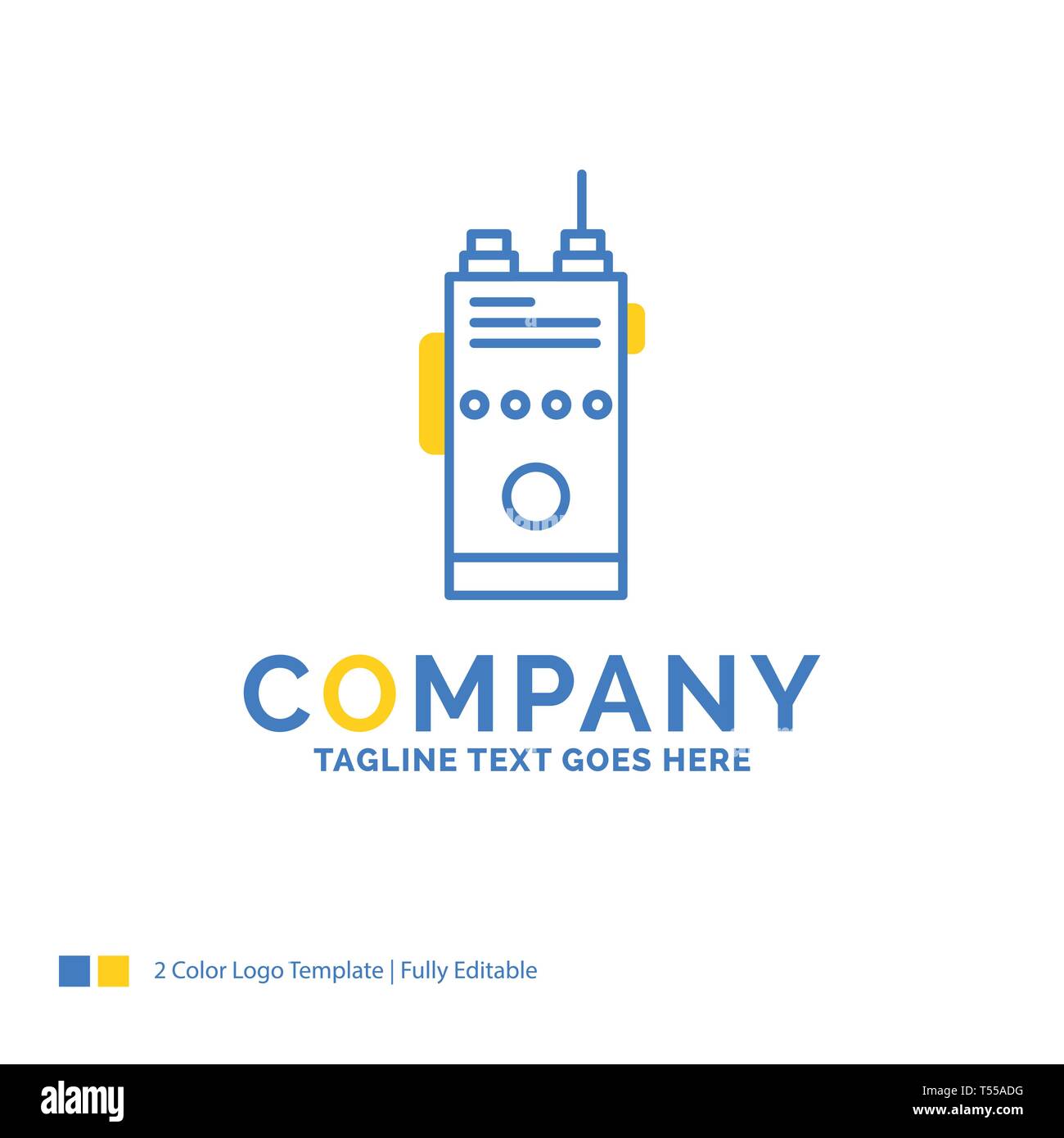 walkie, talkie, communication, radio, camping Blue Yellow Business Logo template. Creative Design Template Place for Tagline. Stock Vector