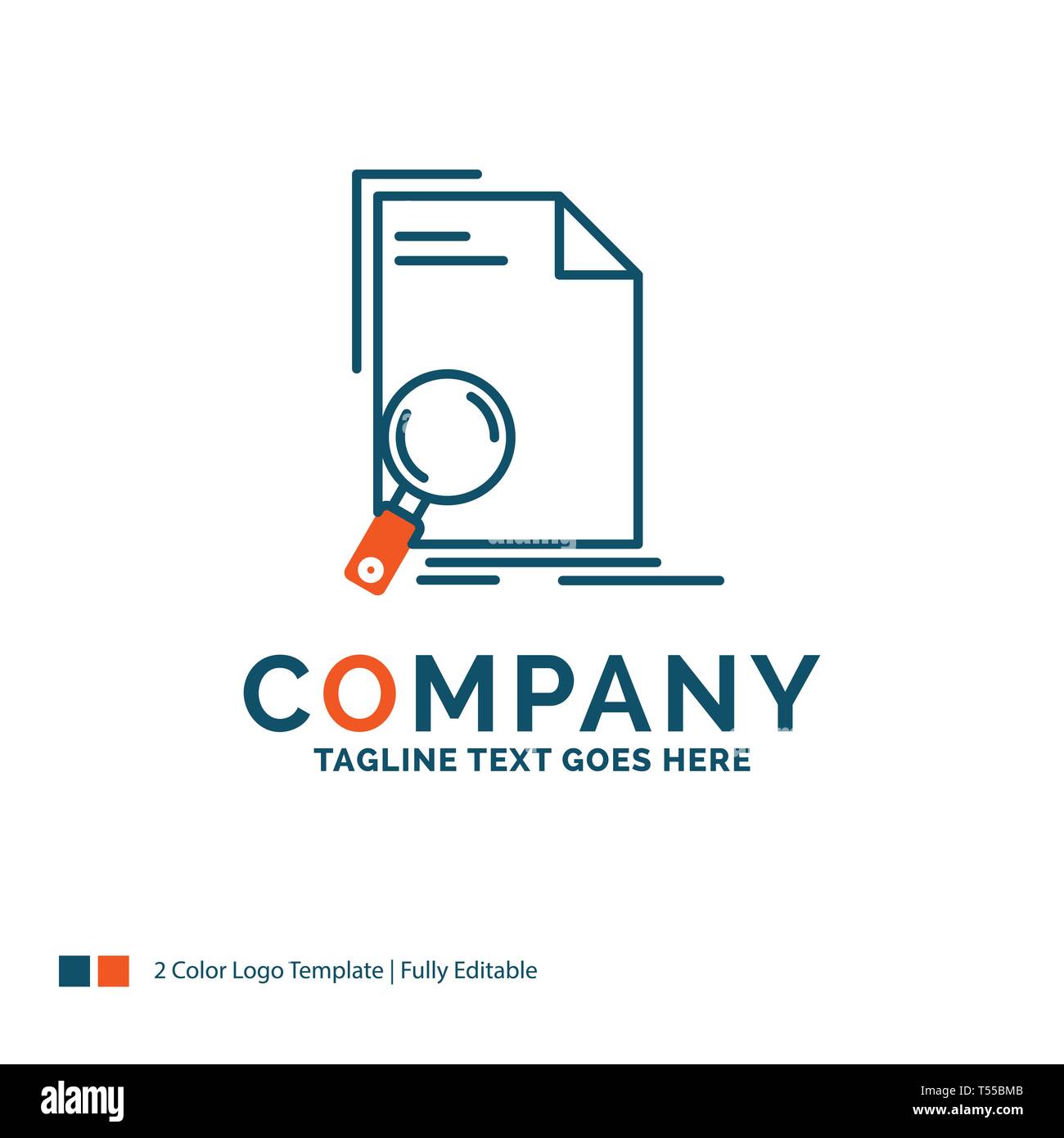 Analysis, document, file, find, page Logo Design. Blue and Orange Brand