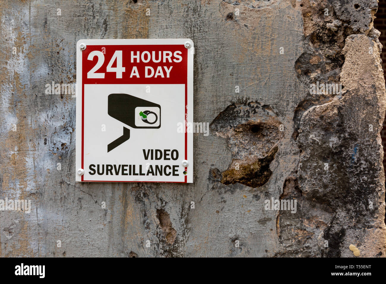 CCTV camera sign video surveillance in public park Stock Photo