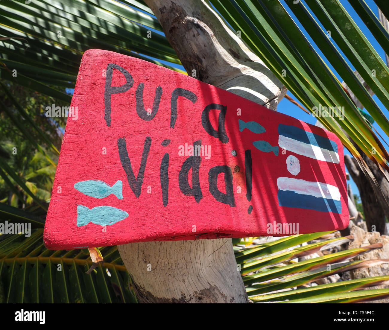 Pura Vida, beach sign, Montezuma, Costa Rica, 2019 Stock Photo