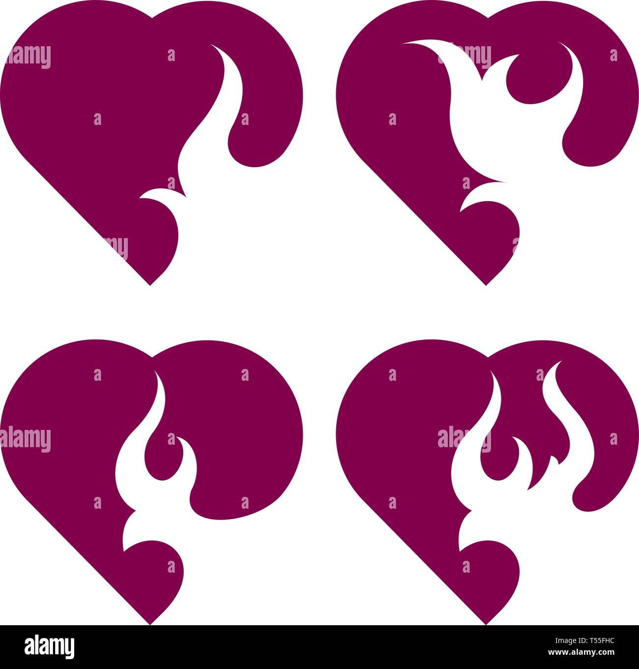 Bonfire set. Burning hearts Stock Vector