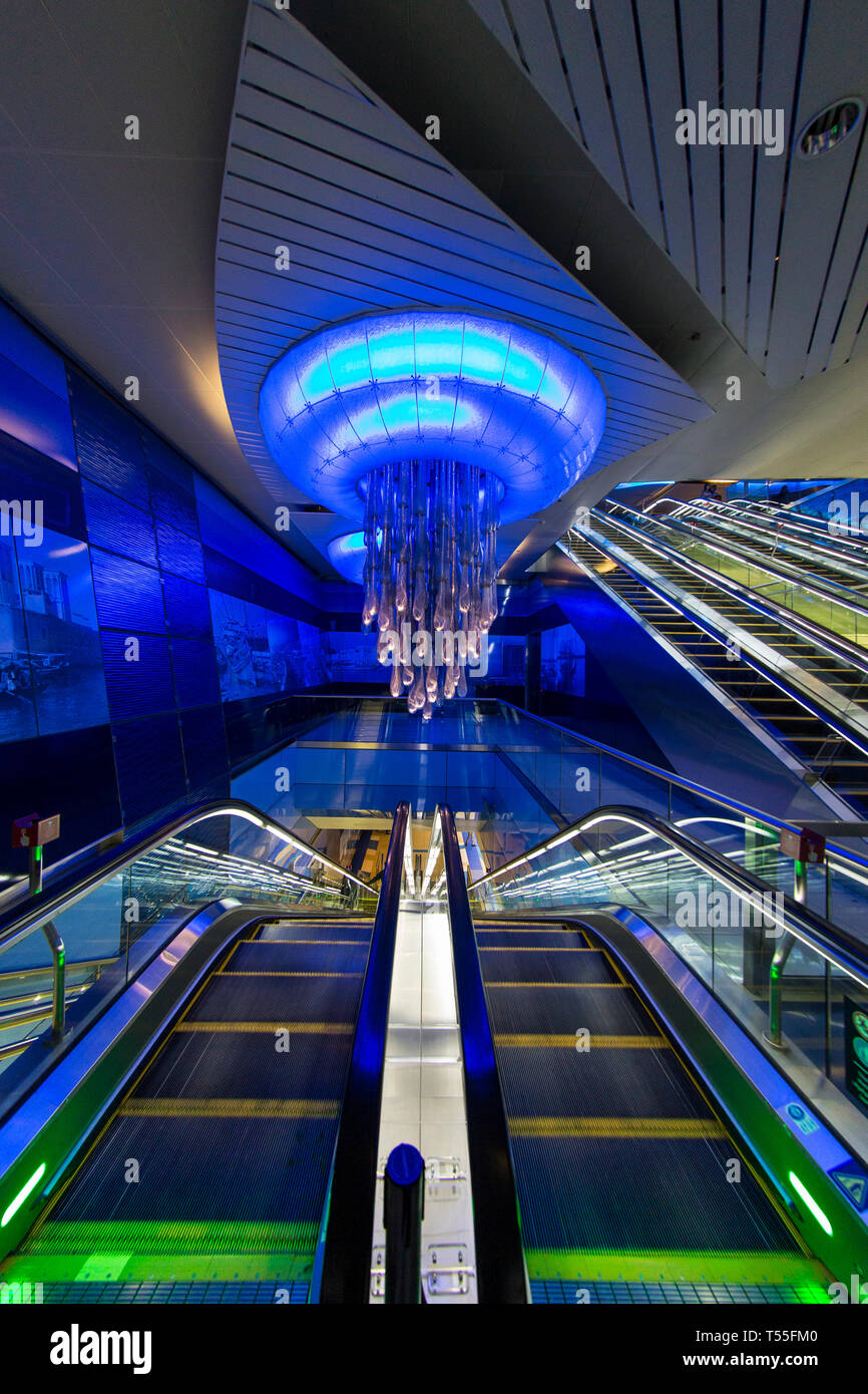 UAE, Dubai, Dubai Metro, detail of station interior Stock Photo