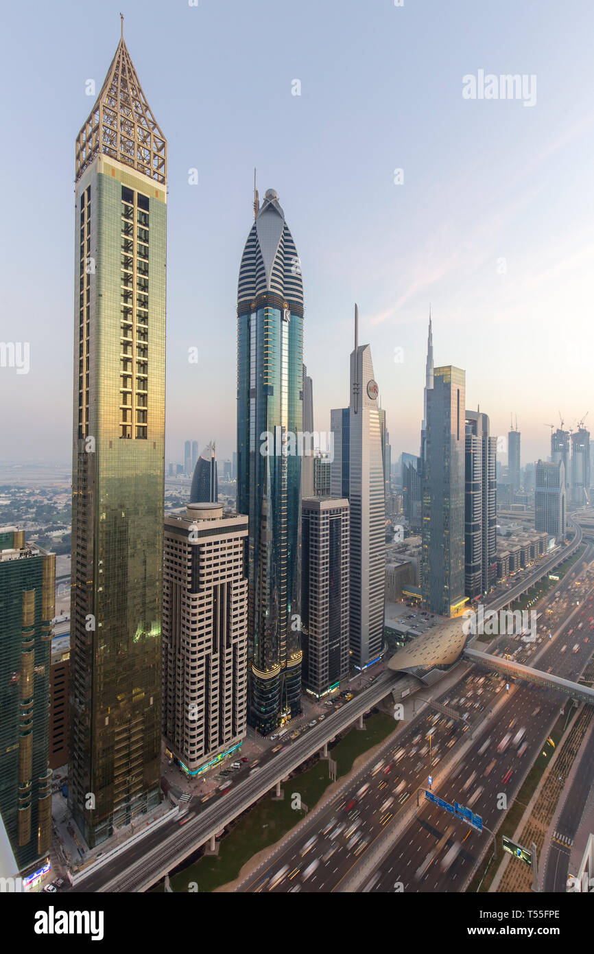 UAE, Dubai, Sheik Zayed Road Stock Photo