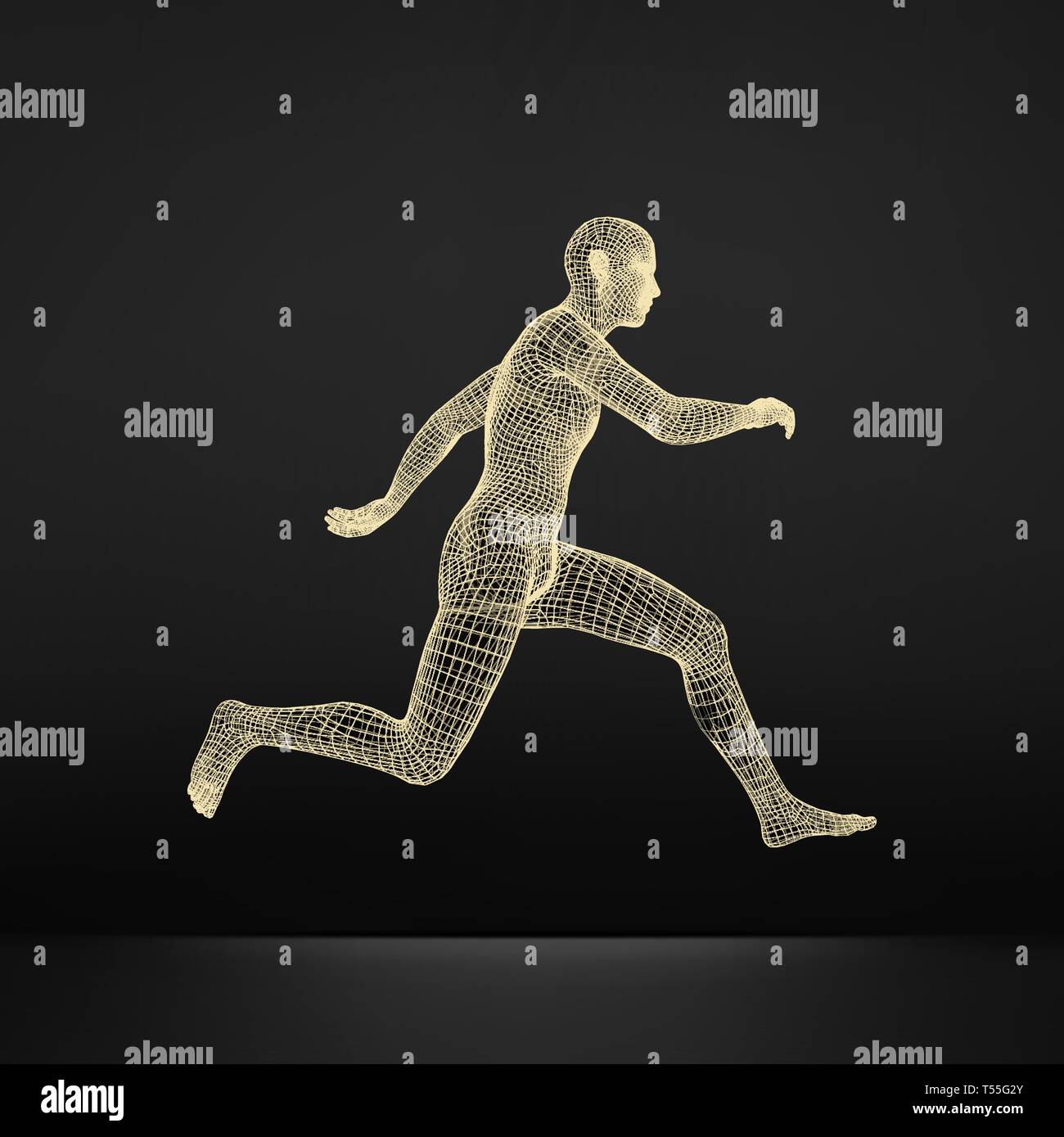3d Running Man. Human Body Wire Model. Sport Symbol. Low-poly Man in Motion. Vector Geometric Illustration. Stock Vector