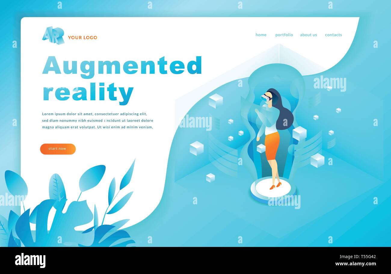 Isometric augmented virtual reality concept illustration. Website Template. Woman Stock Vector
