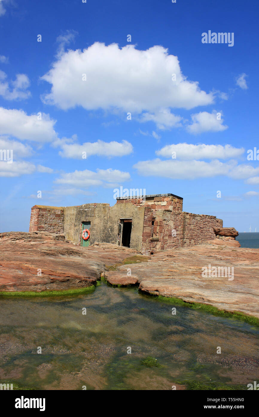 Old Lifeboat House on Hilbre Island, Dee Estuary, Wirral, UK Stock