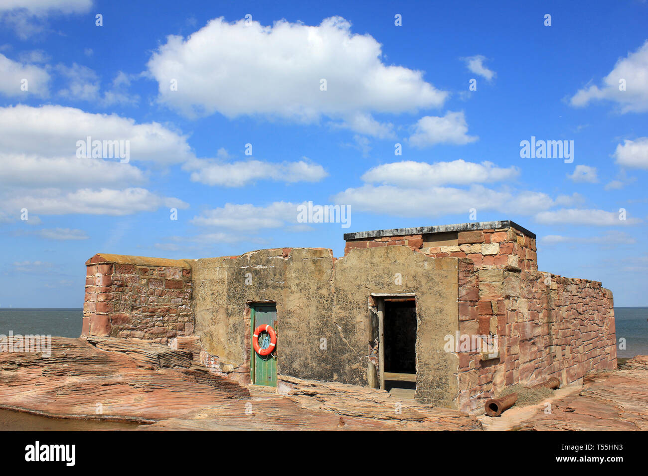 Old Lifeboat House on Hilbre Island, Dee Estuary, Wirral, UK Stock