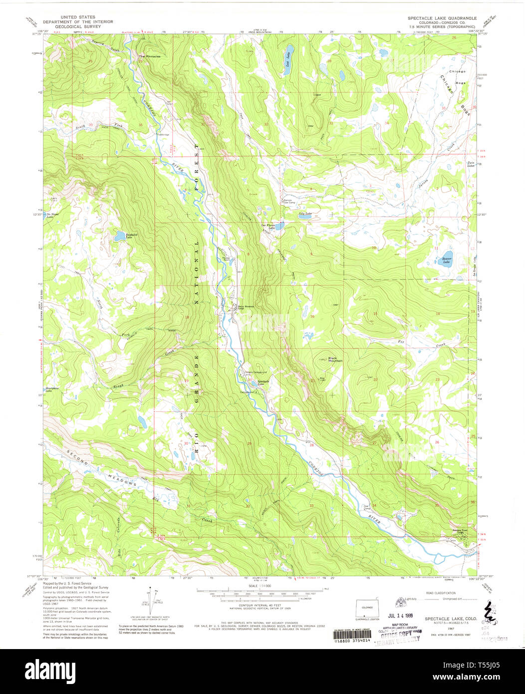 USGS TOPO Map Colorado CO Spectacle Lake 402163 1967 24000 Restoration