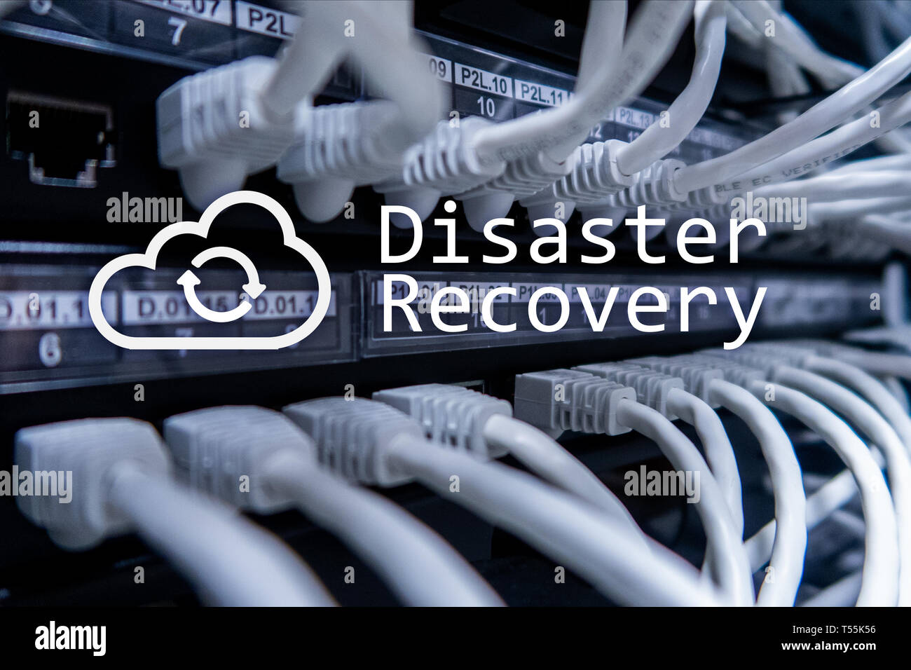 DIsaster recovery. Data loss prevention. Server room on background