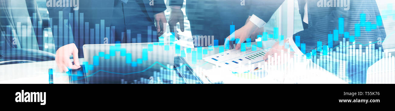 Online Trading Forex Investment Concept On Blurred Business Center Background Website Header Banner Stock Photo Alamy