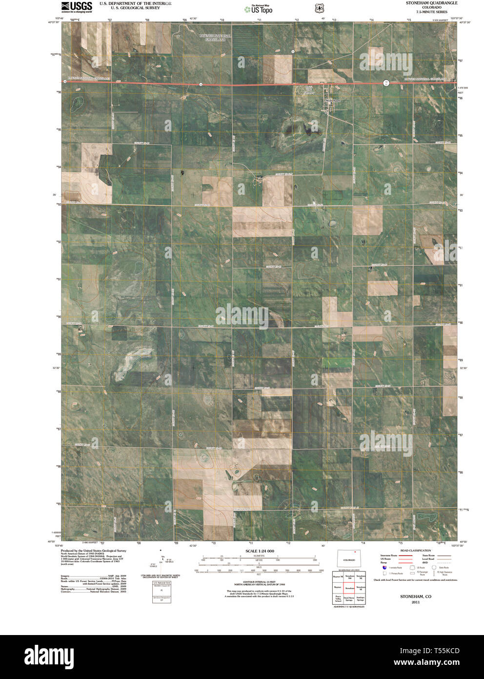 USGS TOPO Map Colorado CO Stoneham 20110118 TM Restoration Stock Photo