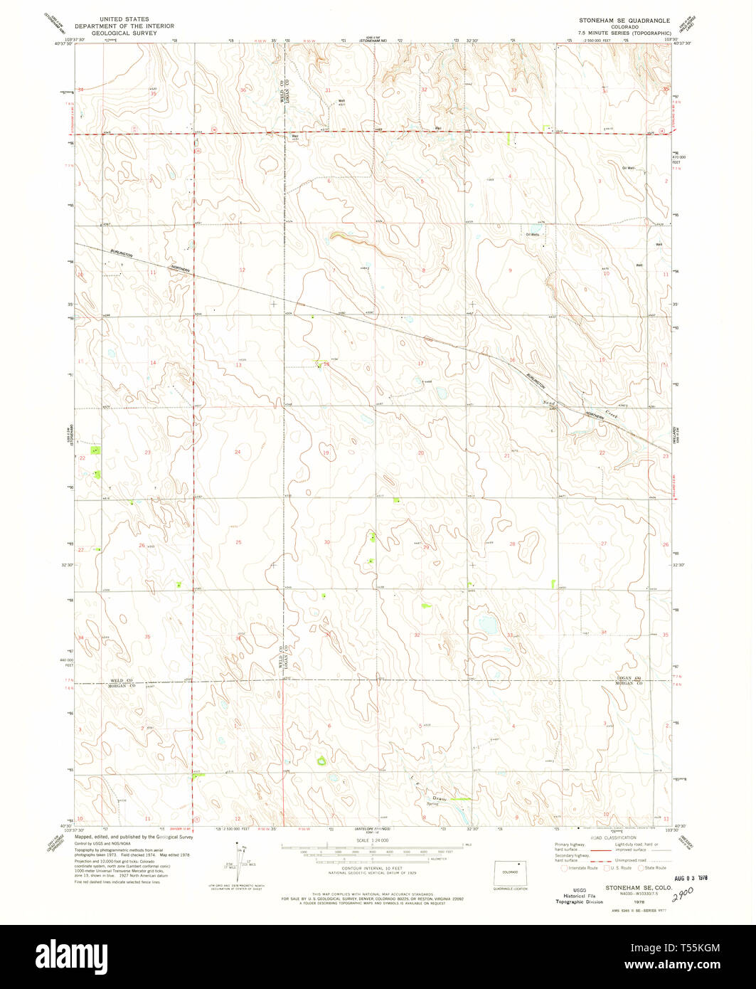 USGS TOPO Map Colorado CO Stoneham SE 234574 1978 24000 Restoration Stock Photo