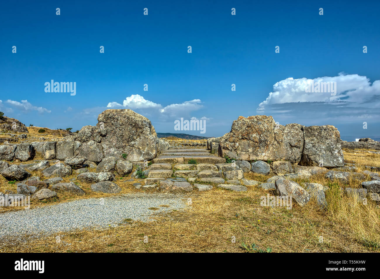 Hattusa, the capital of the Hittite Empire in late Bronze Age. Its ruins lie near modern Bogazkale, Turkey, within the great loop of the Kızılırmak Ri Stock Photo