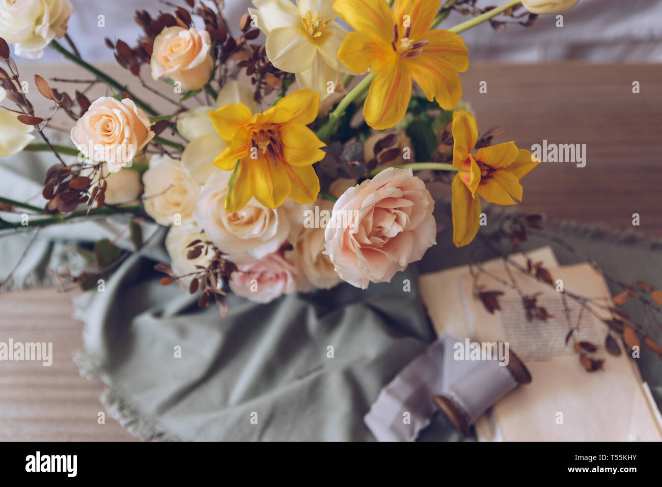Still life with a beautiful bouquet of flowers Stock Photo - Alamy