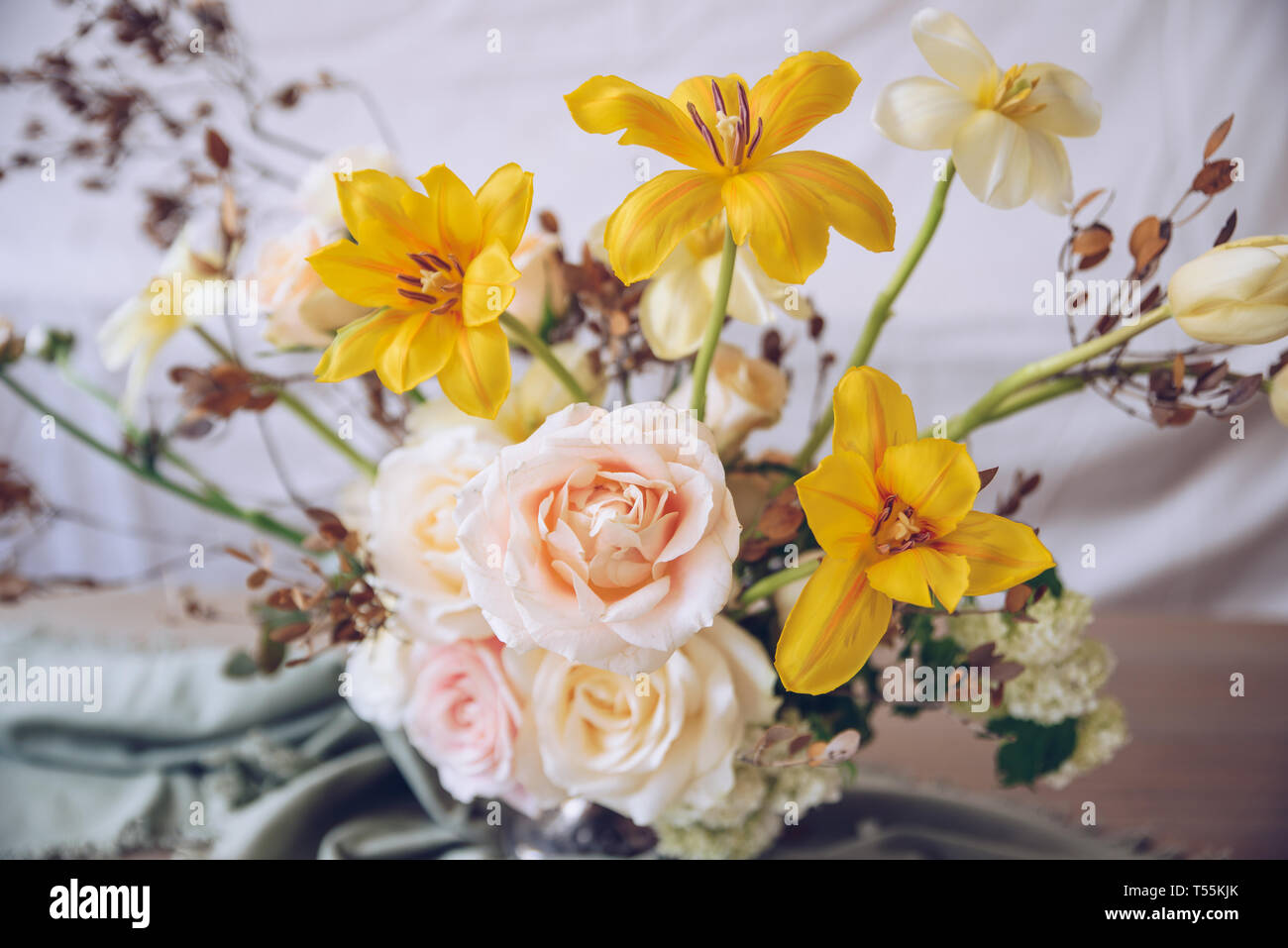 Still life with a beautiful bouquet of flowers Stock Photo - Alamy