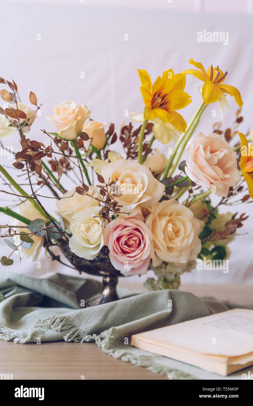 Still life with a beautiful bouquet of flowers Stock Photo - Alamy