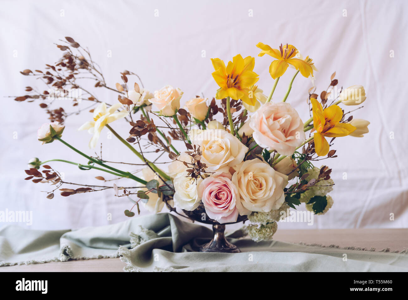 Still life with a beautiful bouquet of flowers Stock Photo - Alamy