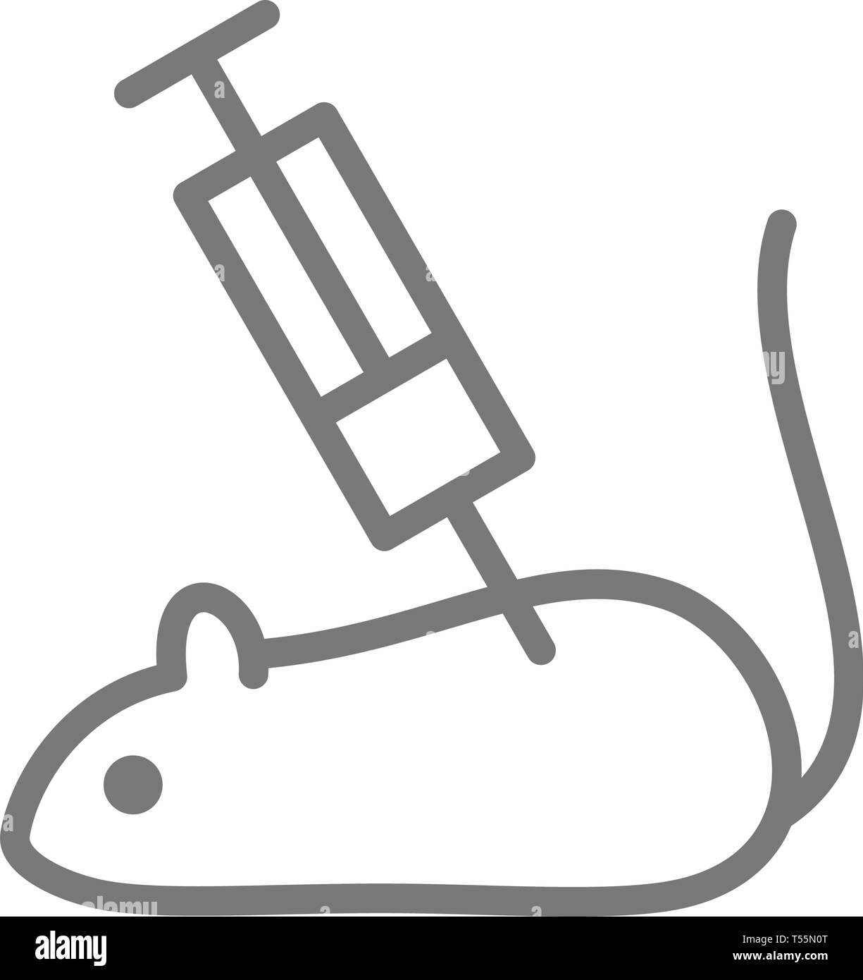 Experimental mouse, rat with syringe line icon. Stock Vector