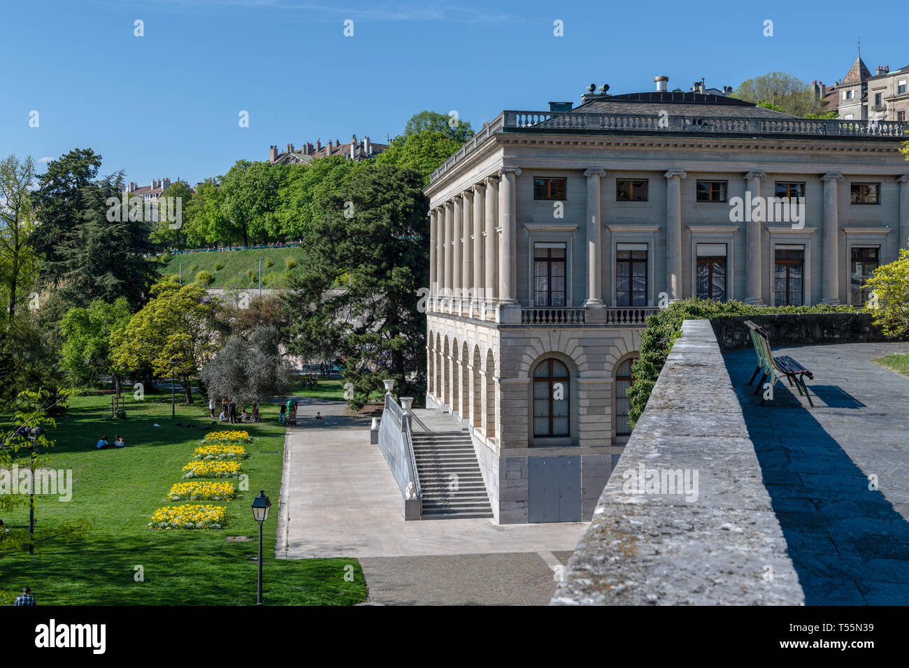 The Palais Eynard in the old town of Geneva, Switzerland overlookin at the Parc des Bastions. Stock Photo