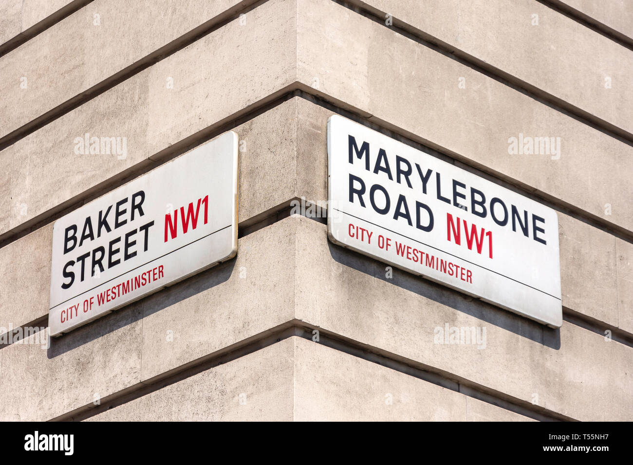 Baker Street and Marylebone Road street signs, Marylebone, City of Westminster, Greater London, England, United Kingdom Stock Photo