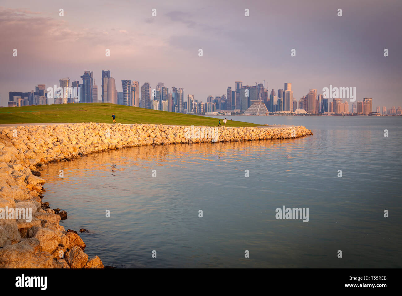 Waterfront by skyline of Doha, Qatar Stock Photo