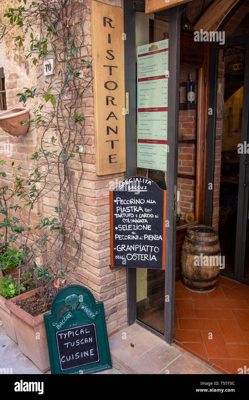 Traditional italian restaurant entrance in the village of Pienza