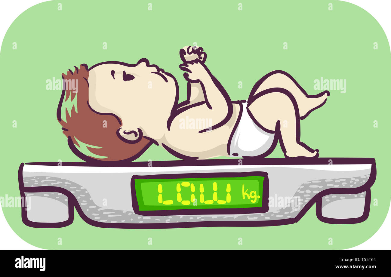 Illustration of a Baby Kid Boy on Weighing Scale with Low Text on