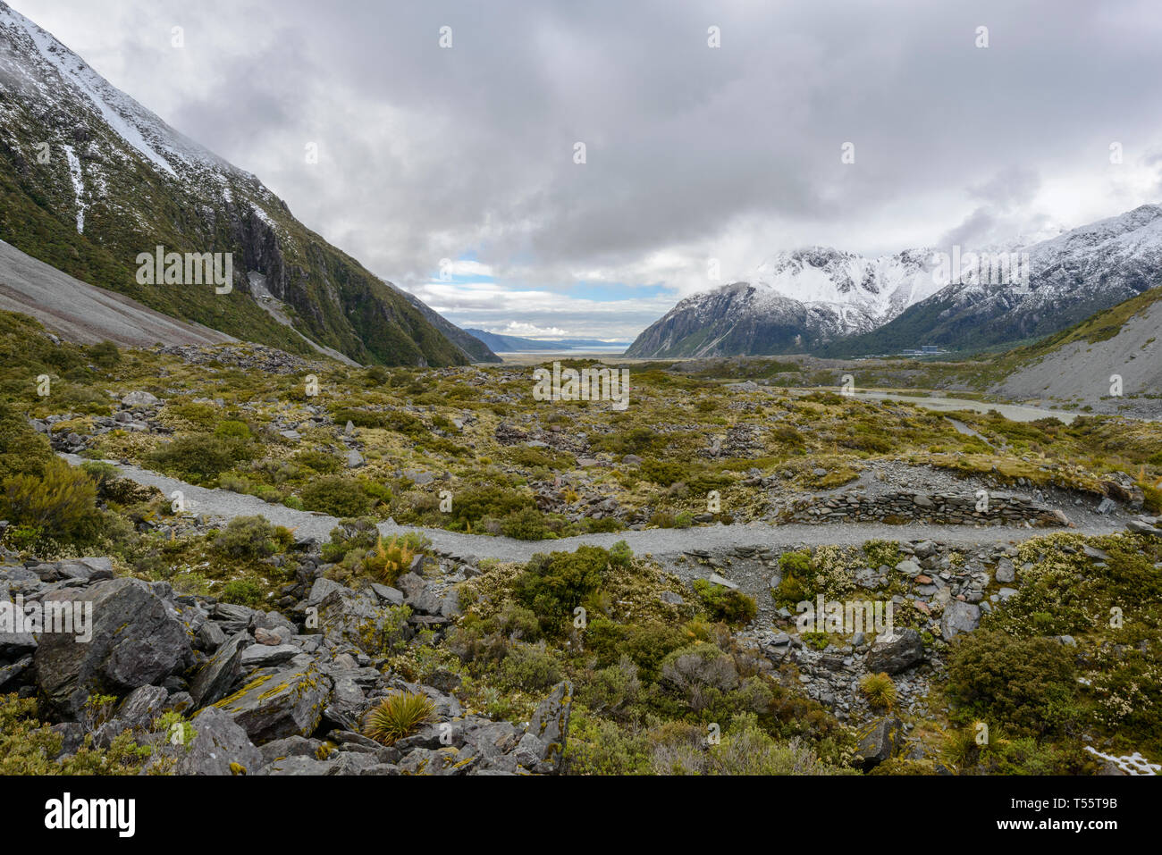 Hooker Valley in Mount Cook National Park, New Zealand Stock Photo