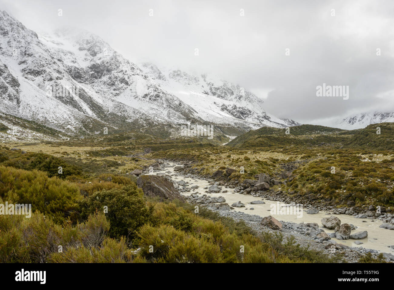 Hooker Valley in Mount Cook National Park, New Zealand Stock Photo