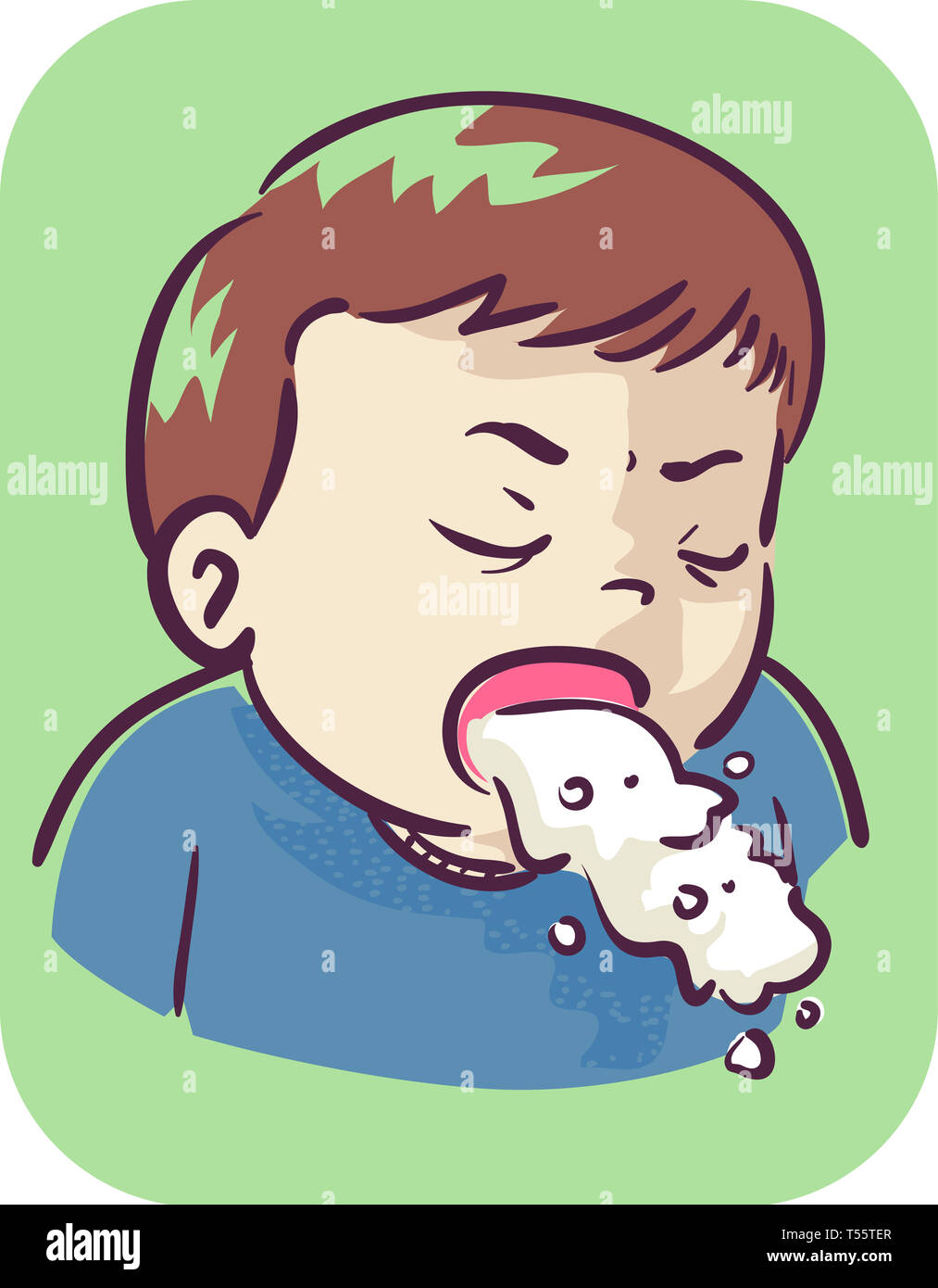 Illustration of a Kid Boy Toddler with Open Mouth and Vomiting Stock