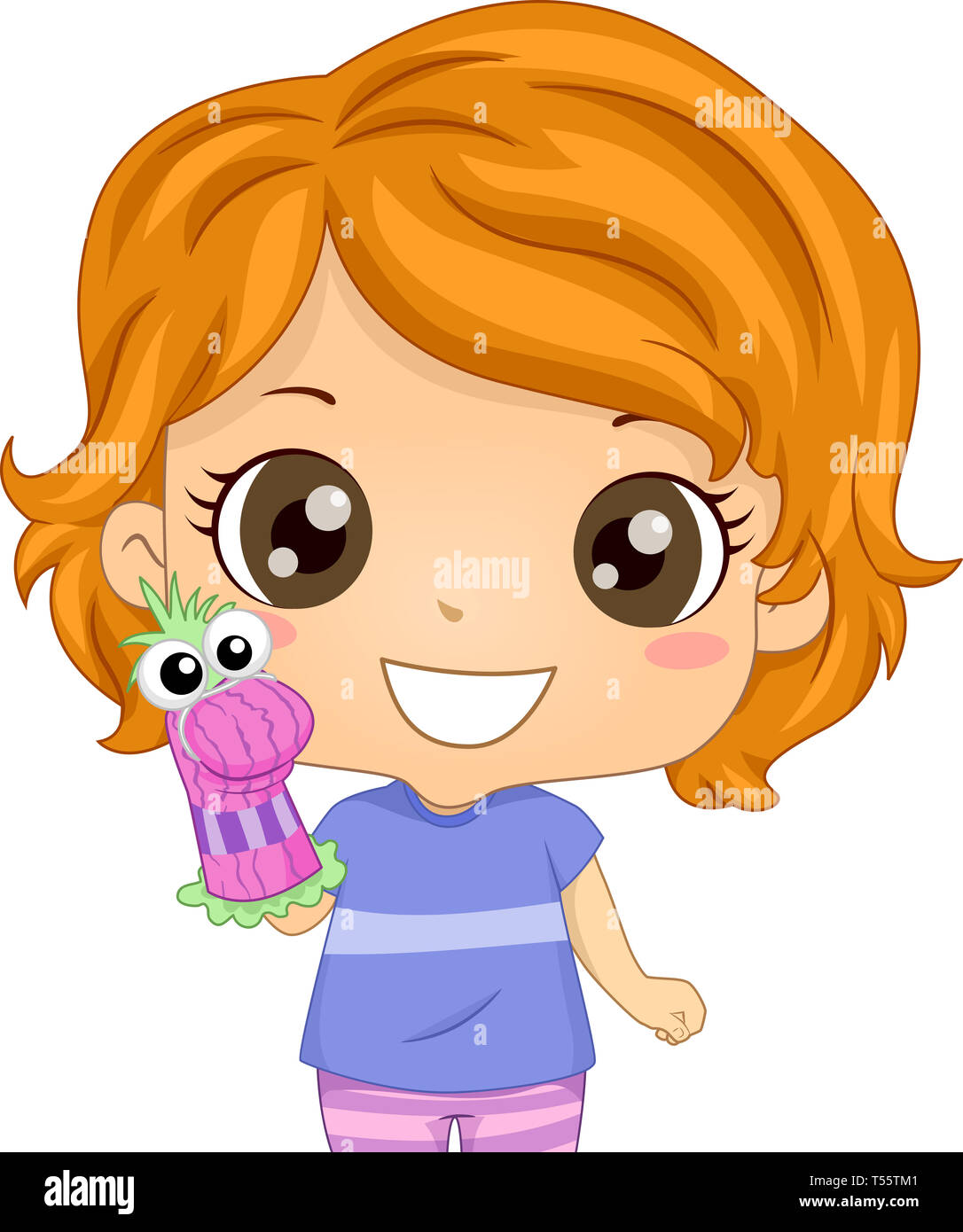 Illustration of a Kid Girl Playing with a Sock Puppet Stock Photo - Alamy