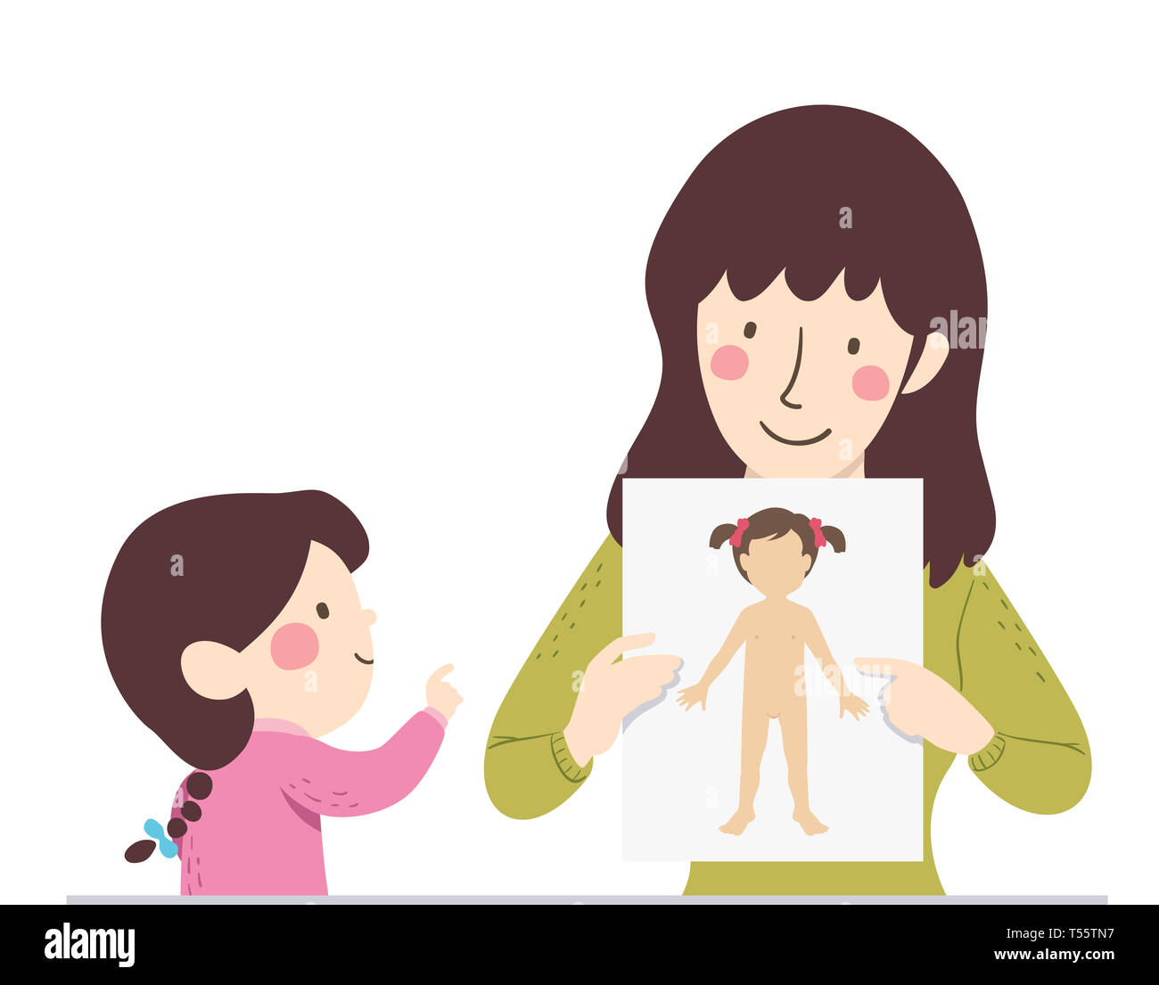 sağlam casus Ruhban  Illustration of a Mother Teaching Her Kid Girl About Female Body Parts  Stock Photo - Alamy