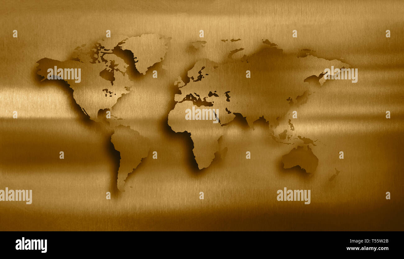 Illustration of gold world map Stock Photo