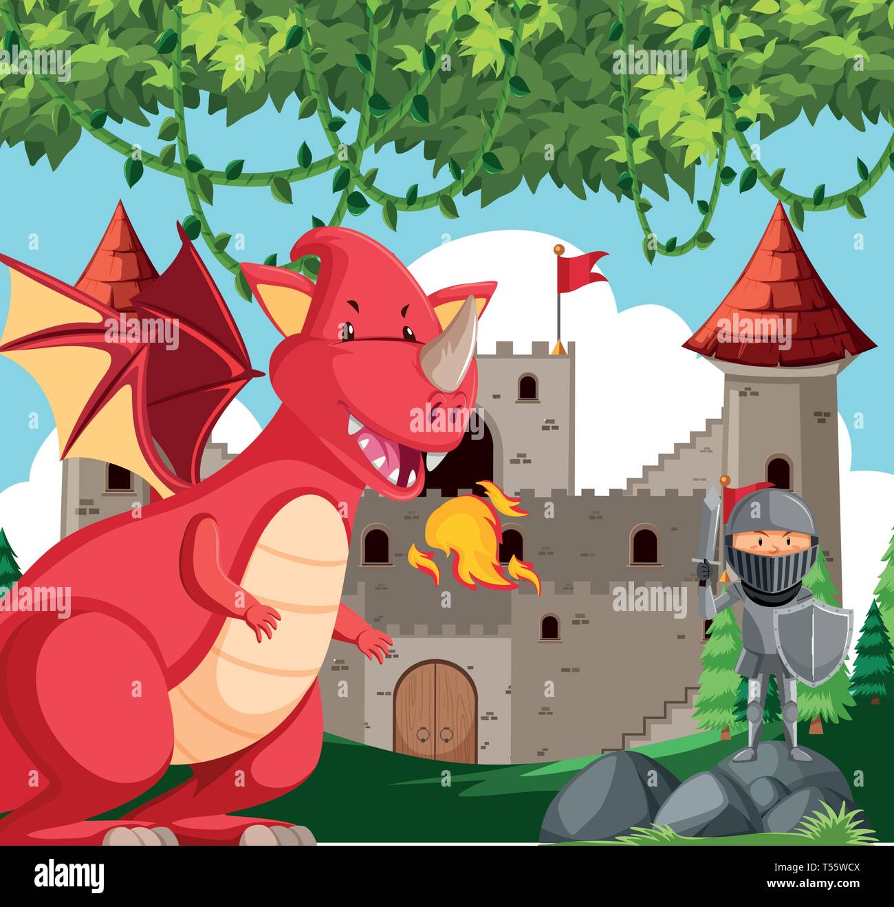 Dragon with knight scene illustration Stock Vector Image & Art - Alamy