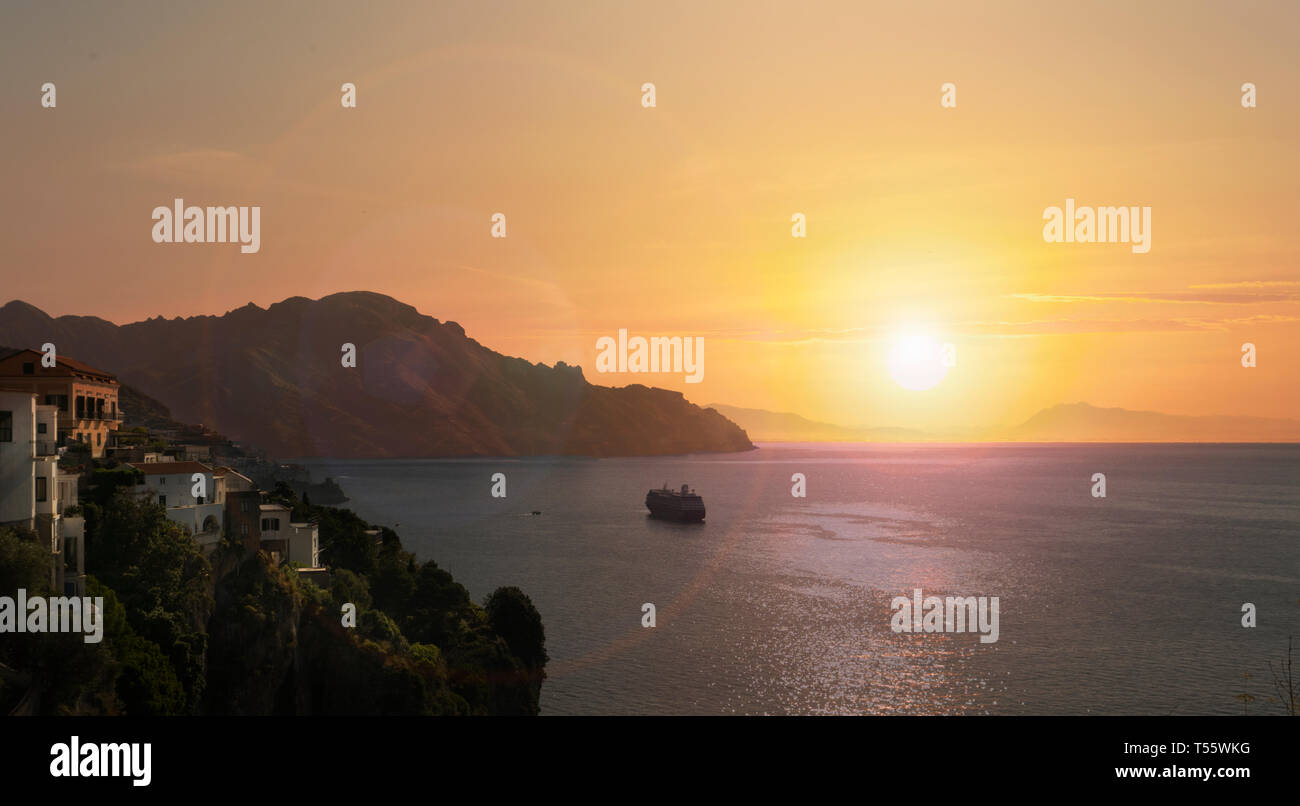 Amalfi Coast at sunset in Italy Stock Photo